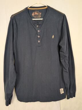 MCS We the People black henley shirt Size Large Minimal Normcore Preppy